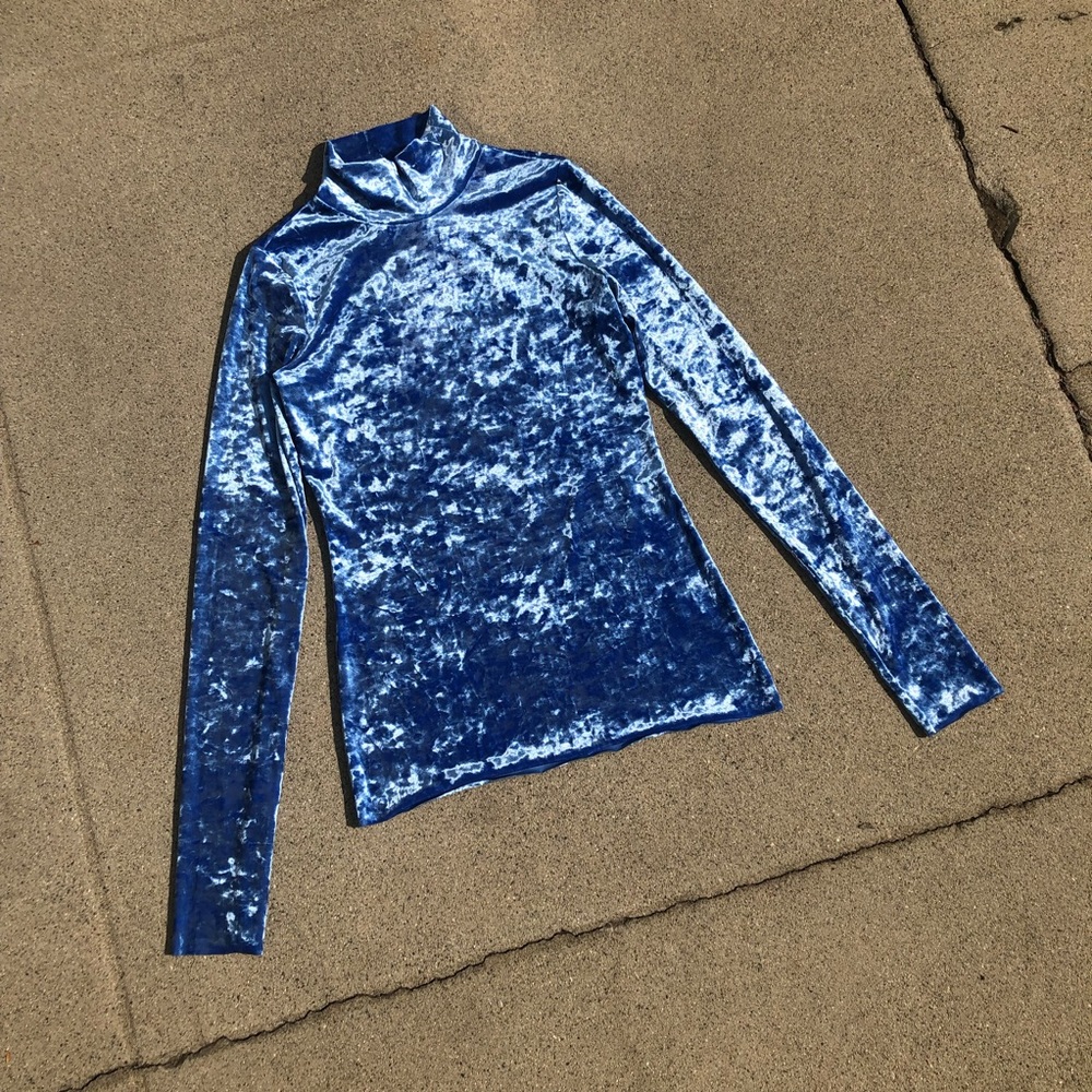 Tibi Blue Crushed Velvet Long Sleeve Tee